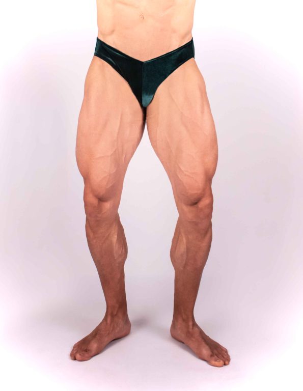 GREEN VELVET BODYBUILDING TRUNKS IFBB, NPC ( DĹŽKA BOČNEJ STRANY 5CM )