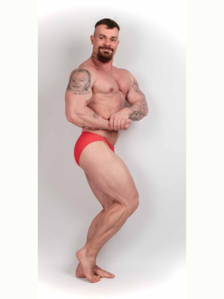 RED BODYBUILDING TRUNKS SANK, ICN, OSTATNÉ ( DĹŽKA BOČNEJ STRANY 2CM )